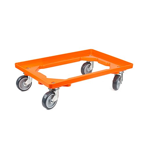 aidB Kunststoff Transportroller Offen - Orange - mit Gummiräder, 4 Lenkrollen - Einzel von aidB