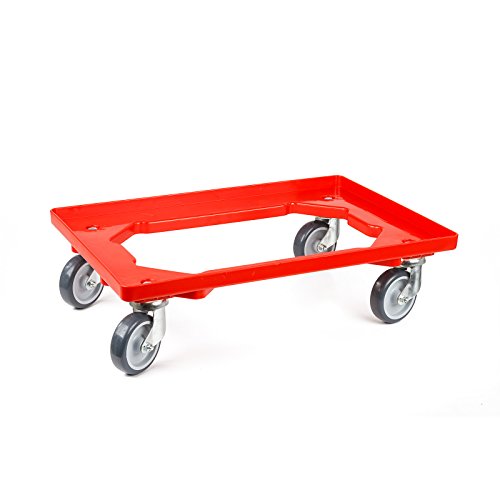aidB Kunststoff Transportroller Offen - Rot - mit Gummiräder, 2 Lenkrollen und 2 Bremsrollen - Einzel von aidB