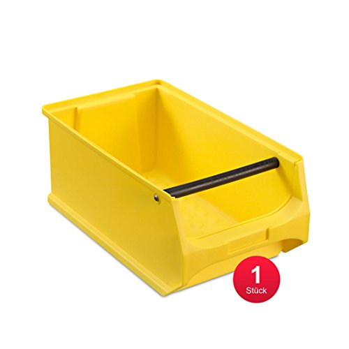 aidB Sichtlagerbox, stabile Stapelbox aus Kunststoff, Lagerbox, ideal für Kleinteile (4.1-350x200x150 (mit Griffstange), rot, blau, gelb, grau) (Gelb) von aidB