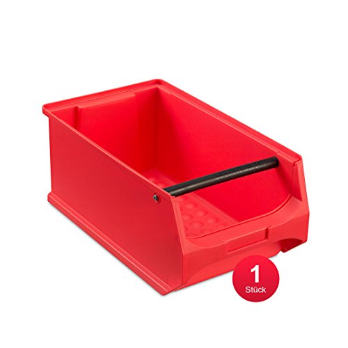 aidB Sichtlagerbox, stabile Stapelbox aus Kunststoff, Lagerbox, ideal für Kleinteile (4.1-350x200x150 (mit Griffstange), rot, blau, gelb, grau) (Rot) von aidB