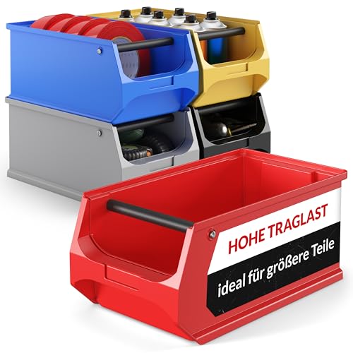 aidB Sichtlagerbox 350x200x150mm – Sortierboxen für Kleinteile – Lagerboxen für Werkstatt & Gewerbe – Kleinteilmagazin mit Griffstange – Sortimentskasten für Schütten & Regalsysteme - Gr. 4.1 - Rot von aidB