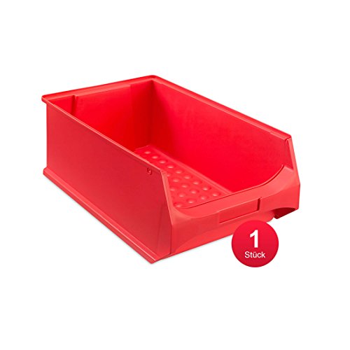 aidB Sichtlagerbox, stabile Stapelbox aus Kunststoff, Lagerbox, ideal für Kleinteile (5.0-500x300x200, rot, blau, gelb, grau) (Rot) von aidB