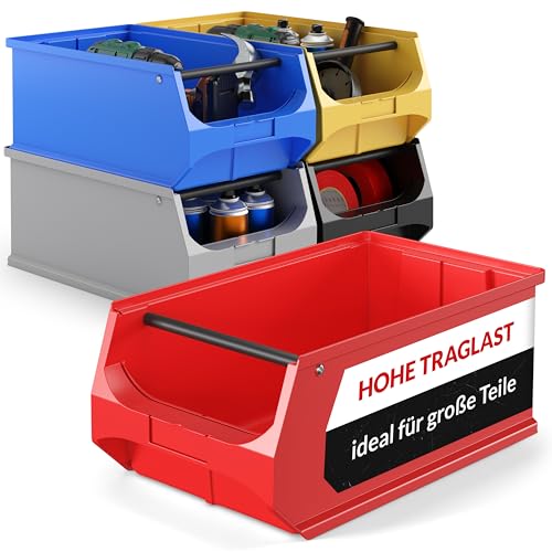 aidB Sichtlagerbox 500x300x200mm – Sortierboxen für Kleinteile – Lagerboxen für Werkstatt & Gewerbe – Kleinteilmagazin mit Griffstange – Sortimentskasten für Schütten & Regalsysteme - Gr. 5.1 - Rot von aidB