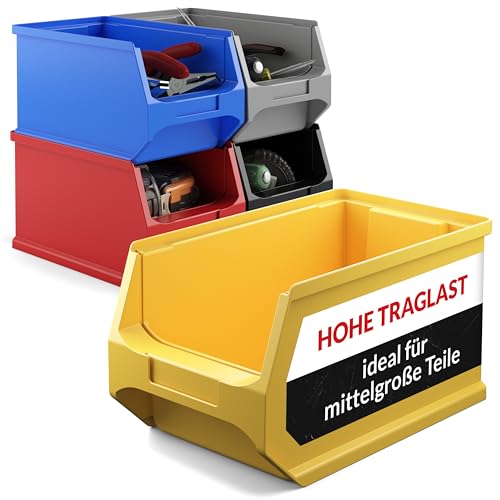 aidB Sichtlagerbox 235x145x125mm – Sortierboxen für Kleinteile – Lagerboxen für Werkstatt & Gewerbe – Kleinteilmagazin mit offener Front – Sortimentskasten für Schütten & Regalsysteme - Gr. 3.0 - Gelb von aidB