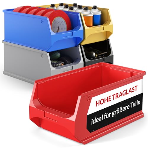 aidB Sichtlagerbox 350x200x150mm – Sortierboxen für Kleinteile – Lagerboxen für Werkstatt & Gewerbe – Kleinteilmagazin mit offener Front – Sortimentskasten für Schütten & Regalsysteme - Gr. 4.0 - Rot von aidB