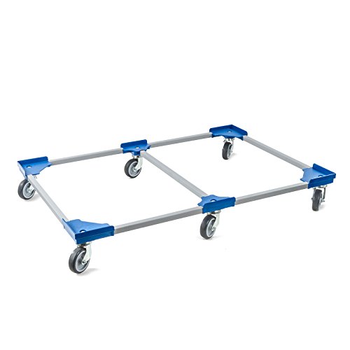 aidB Transportroller Variabel 1x unterteilt für Euroboxen mit 6 Gummilenkrollen, Blau, 1200x800 mm, variabler Rollwagen zum Transport von Kisten, Praktischer Kistenroller von aidB