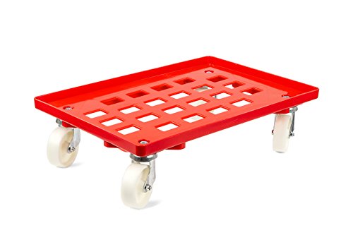 aidB Transportroller für Euroboxen mit 2 Lenk- und 2 Bockrollen aus Kunststoff, Rot, 600x400 mm, Fläche gerastert, Rollwagen zum Transport von Kisten, Praktischer Kistenroller von aidB