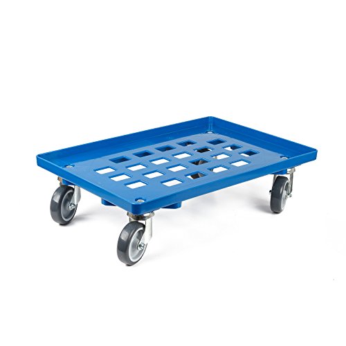 aidB Transportroller für Euroboxen mit 2 Lenk- und 2 Bremsrollen aus Gummi, Blau, 600x400 mm, Fläche gerastert, Rollwagen zum Transport von Kisten, Praktischer Kistenroller von aidB