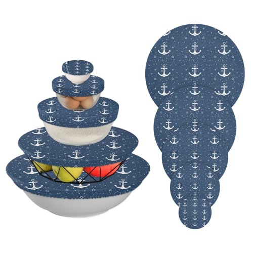 5 Stück Dosendeckel wiederverwendbar in 5 Größen Schüsselabdeckungen Brot Sauerteigdeckel für Lebensmittel Obst Salat umweltfreundlich (Nautical Navy Vector Star) von aidingzhi