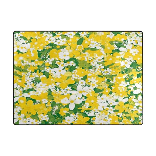 Aesthetic Dining Room Rug for Kids Room Home Decor (4'x5' Natural)-Beauty Spring Flowers Yellow von aidingzhi