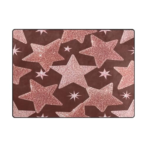 Area Rugs Ästhetischer Teppich für Jungen, für Kinderzimmer, Heimdekoration, 120 x 150 cm, Naturfarben, glitzernd, rotgoldener Stern, Weiß von aidingzhi