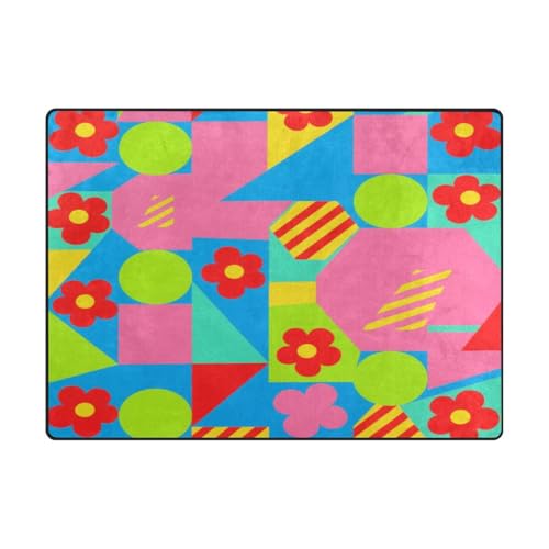 Area Rugs Moderne Teppiche und Teppiche für Schlafzimmer, Esszimmer, Bauernhaus, Kinderzimmer, Heimbüro, 120 x 150 cm, Naturfarben, bunte geometrische Formen, rote Blumen Area Rugs Moderne Teppiche und Teppiche für Schlafzimmer, Esszimmer, Bauernhaus, Kinderzimmer, Heimbüro, 120 x 150 cm, Naturfarben, bunte geometrische Formen, rote Blumen von aidingzhi
