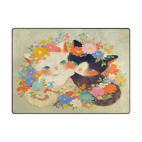 Area Rugs Teppich, maschinenwaschbar, für Esszimmer, Kinderzimmer, Heimdekoration, 120 x 150 cm, naturfarben, niedliche Blumen, Vintage Area Rugs Teppich, maschinenwaschbar, für Esszimmer, Kinderzimmer, Heimdekoration, 120 x 150 cm, naturfarben, niedliche Blumen, Vintage von aidingzhi