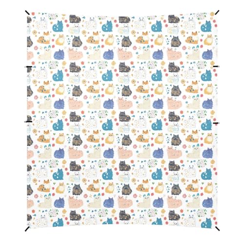 Chic Colorful Cats White Foldable Beach Cabana UPF50 Waterproof Sun Shade with Sand Pockets for Family Travel von aidingzhi