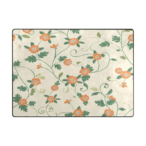 Esszimmerteppich, ästhetischer Teppich für Schlafzimmer, Schlafzimmer, Heimdekoration, 120 x 150 cm, naturfarben, orangefarbene und grüne Blumen Esszimmerteppich, ästhetischer Teppich für Schlafzimmer, Schlafzimmer, Heimdekoration, 120 x 150 cm, naturfarben, orangefarbene und grüne Blumen von aidingzhi