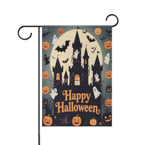 Gartenflaggen-Set "Happy Halloween", schwarzes Schloss, saisonales Banner für Gartendekoration, 30,5 x 45,7 cm, doppelseitig Gartenflaggen-Set "Happy Halloween", schwarzes Schloss, saisonales Banner für Gartendekoration, 30,5 x 45,7 cm, doppelseitig von aidingzhi