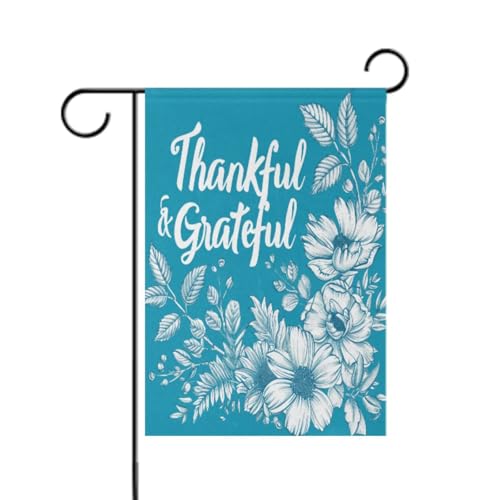 Gartenflaggen mit Aufschrift "Thankful & Grateful", Cyan, für den Außenbereich, 30,5 x 45,7 cm, doppelseitig von aidingzhi