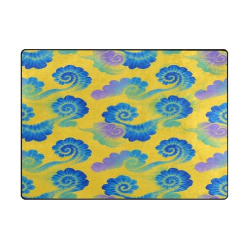 Große Teppiche, maschinenwaschbar, Wohnzimmer-Teppiche für stark frequentierte Bereiche im Wohnzimmer, Schlafzimmer, 120 x 150 cm, unregelmäßige Batikfärbung in Gelb und Blau von aidingzhi