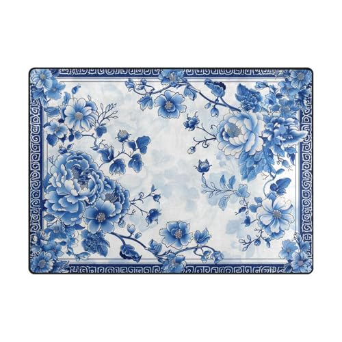 Große Teppiche, maschinenwaschbar, für Wohnzimmer, Schlafzimmer, Esszimmer, Bauernhaus, Kinderzimmer, Heimbüro, 120 x 150 cm, naturfarben, blau-weiße chinesische Blume Große Teppiche, maschinenwaschbar, für Wohnzimmer, Schlafzimmer, Esszimmer, Bauernhaus, Kinderzimmer, Heimbüro, 120 x 150 cm, naturfarben, blau-weiße chinesische Blume von aidingzhi