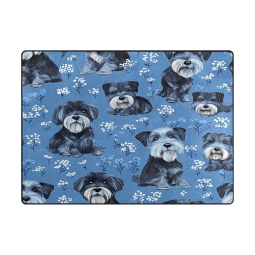 Großer Teppich, ästhetischer Teppich, für Esszimmer, Schlafzimmer, Heimdekoration, 120 x 150 cm, naturfarben, Hunde-Blumen, Blau von aidingzhi