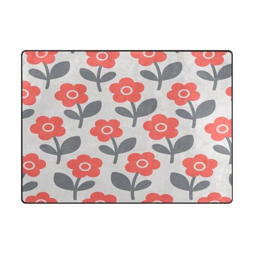 Großer Teppich, minimalistischer Esszimmerteppich für Schlafzimmer, Heimdekoration, ästhetische Dekoration, 120 x 150 cm, rot-graue Blume, Handzeichnung von aidingzhi