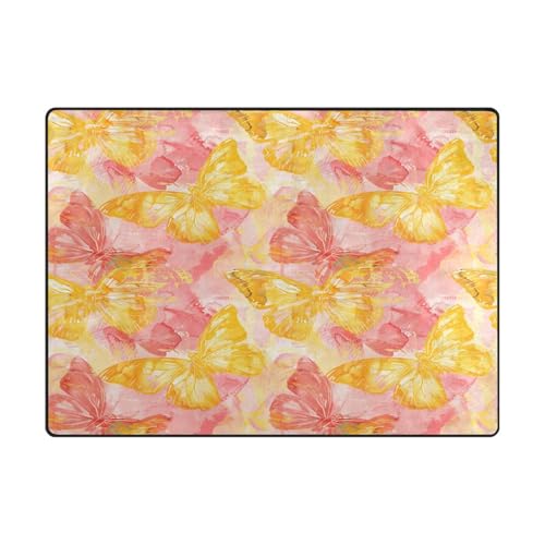 Küchenteppich, 10,2 x 12,7 cm, moderner Teppich für stark frequentierte Bereiche im Wohnzimmer, Schlafzimmer (120 x 150 cm, Natur), Aquarell, Tier, Schmetterling, Pinsel, Gelb von aidingzhi