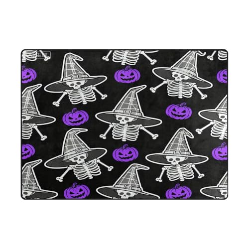 Küchenteppich, minimalistische Teppiche für das Wohnen mit hohem Verkehrsaufkommen im Wohnzimmer, Schlafzimmer, 120 x 150 cm, Natur, Halloween-Hexenskelett von aidingzhi