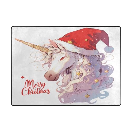 Küchenteppich, minimalistischer Teppich für Kinder, Schlafzimmer, ästhetische Dekoration, 120 x 150 cm, natürlich, weihnachtliche Einhörner von aidingzhi