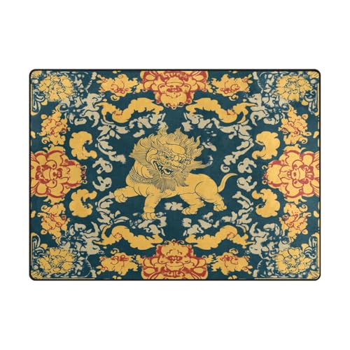 Küchenteppich, moderner Teppich für Kinder, Schlafzimmer, ästhetische Dekoration, 120 x 150 cm, naturfarben, chinesisches antikes Tier von aidingzhi