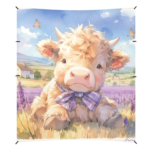 Lovely Brown Scottish Highland Cattle with Lavender Beach Cabana Tent UPF50+ Protection Waterproof Outdoor Sun Shade with Sand Shovel for Backyard and Camping von aidingzhi