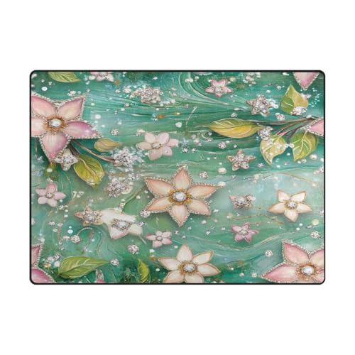 Minimalistischer Teppich für Esszimmer, für stark frequentierte Bereiche im Wohnzimmer, Schlafzimmer, 120 x 150 cm, Blume, glitzernd, glänzend von aidingzhi