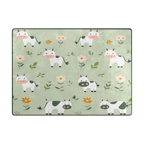 Minimalistischer Teppich für Schlafzimmer, Esszimmer, Bauernhaus, Kinderzimmer, Heimbüro, 120 x 150 cm, Salbeigrün, verspielte Kuh Minimalistischer Teppich für Schlafzimmer, Esszimmer, Bauernhaus, Kinderzimmer, Heimbüro, 120 x 150 cm, Salbeigrün, verspielte Kuh von aidingzhi