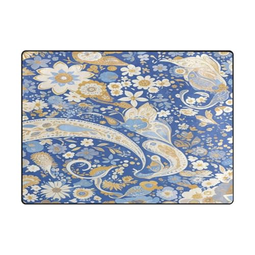 Moderner Teppich, 10,2 x 12,7 cm, für Kinderzimmer, Heimdekoration, 120 x 150 cm, naturfarben, Boho-Blau und Weiß, Vintage-Blumen, Vintage-Paisley-Cashewkerne Moderner Teppich, 10,2 x 12,7 cm, für Kinderzimmer, Heimdekoration, 120 x 150 cm, naturfarben, Boho-Blau und Weiß, Vintage-Blumen, Vintage-Paisley-Cashewkerne von aidingzhi