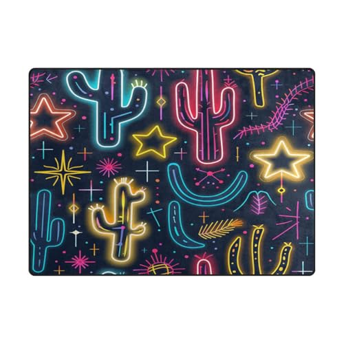 Moderner Teppich, 10,2 x 15,7 cm, moderner Teppich für Schlafzimmer mit hohem Verkehrsaufkommen im Wohnzimmer, Schlafzimmer (1,2 x 1,5 m, naturfarben) – Neon glänzender Kaktus von aidingzhi