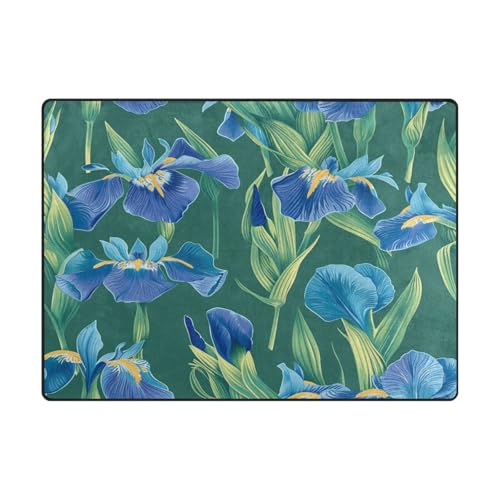 Moderner Teppich, maschinenwaschbar, für Kinderzimmer, Heimdekoration, 120 x 150 cm, naturfarben, blaue Iris-Blumen Moderner Teppich, maschinenwaschbar, für Kinderzimmer, Heimdekoration, 120 x 150 cm, naturfarben, blaue Iris-Blumen von aidingzhi