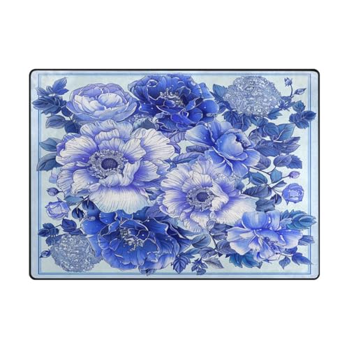 Moderner Teppich, maschinenwaschbar, für Schlafzimmer, Schlafzimmer, Heimdekoration, 120 x 150 cm, naturfarben, Boho, Retro, blaue Blume Moderner Teppich, maschinenwaschbar, für Schlafzimmer, Schlafzimmer, Heimdekoration, 120 x 150 cm, naturfarben, Boho, Retro, blaue Blume von aidingzhi