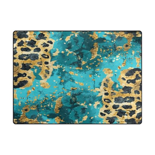 Room Rugs 10,2 x 12,7 cm, maschinenwaschbarer Teppich für Kinder für stark frequentierte Bereiche im Wohnzimmer, Schlafzimmer, 120 x 150 cm, goldblauer Leopardenmuster von aidingzhi
