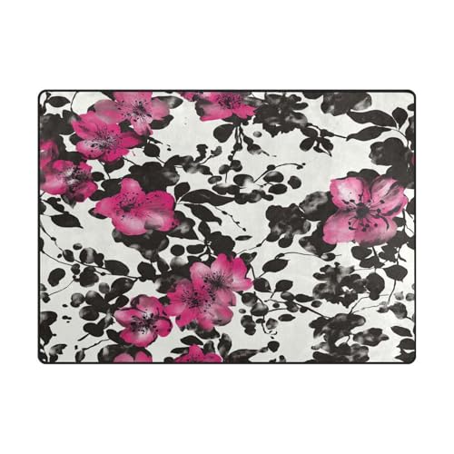 Room Rugs Moderner Teppich für Esszimmer, Kinderzimmer, Heimdekoration, 120 x 150 cm, naturfarben, elegante rote Blumen, Schwarz Room Rugs Moderner Teppich für Esszimmer, Kinderzimmer, Heimdekoration, 120 x 150 cm, naturfarben, elegante rote Blumen, Schwarz von aidingzhi
