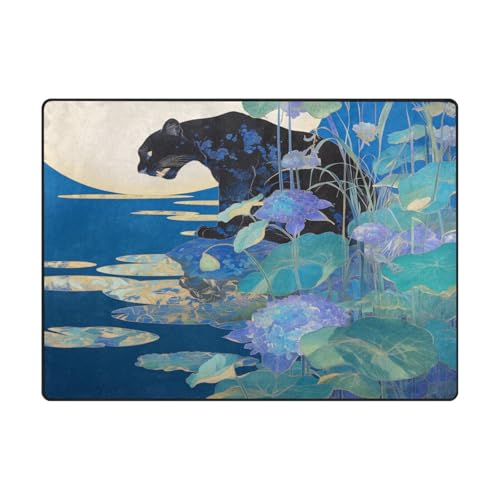 Room Rugs Moderner Teppich für Schlafzimmer, Heimdekoration, ästhetische Dekoration, 120 x 150 cm, Vintage, Schwarz, Leopardenmuster, Blau, Hortensien, Blumen, 100 x 150 cm Room Rugs Moderner Teppich für Schlafzimmer, Heimdekoration, ästhetische Dekoration, 120 x 150 cm, Vintage, Schwarz, Leopardenmuster, Blau, Hortensien, Blumen, 100 x 150 cm von aidingzhi