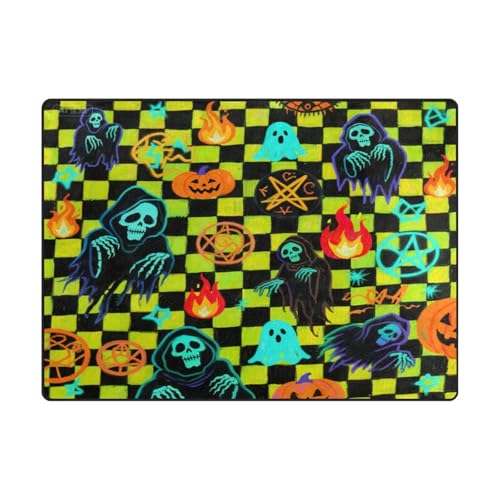 Room Rugs Moderner Teppich für stark frequentierte Bereiche im Wohnzimmer, Schlafzimmer, 100 x 150 cm, Farbe: Halloween, Gelb und Schwarz, Kürbis von aidingzhi