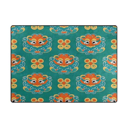 Rug Living Bequemer Teppich für Kinder mit hohem Verkehrsaufkommen im Wohnzimmer, Schlafzimmer, 120 x 150 cm, chinesisches einzigartiges Kulturmuster, Blau von aidingzhi