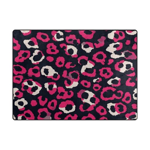 Rug Living ästhetischer Teppich für Kinder für Schlafzimmer, Esszimmer, Bauernhaus, Kinderzimmer, Zuhause, Büro, 120 x 150 cm, Leopardenmuster, Magenta, Schwarz von aidingzhi