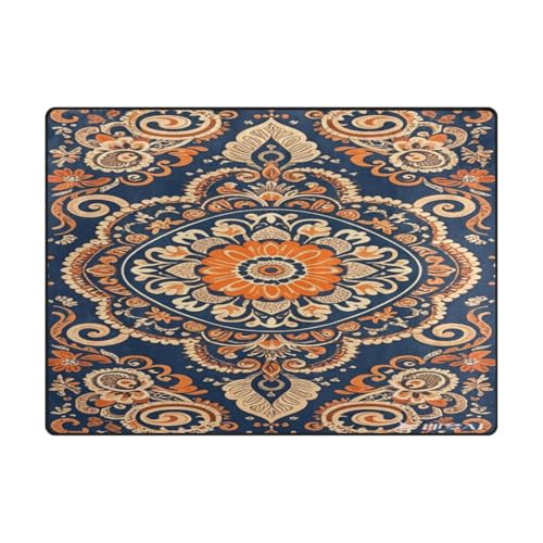 Rug Living minimalistischer Teppich, Wohnzimmer, Kinderzimmer, Heimdekoration, 120 x 150 cm, Orange, Retro-Blumen von aidingzhi