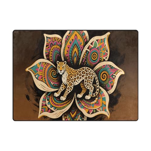 Schlafzimmerteppich, minimalistische Teppiche und Teppiche für stark frequentierte Bereiche im Wohnzimmer, Schlafzimmer, 120 x 150 cm, naturfarben, Boho-Mandala, Blumen, Leopardenmuster, bunt Schlafzimmerteppich, minimalistische Teppiche und Teppiche für stark frequentierte Bereiche im Wohnzimmer, Schlafzimmer, 120 x 150 cm, naturfarben, Boho-Mandala, Blumen, Leopardenmuster, bunt von aidingzhi