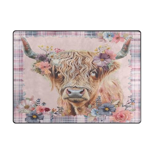 Schlafzimmerteppich, moderner Wohnzimmer-Teppich für Schlafzimmer, Esszimmer, Bauernhaus, Kinderzimmer, Heimbüro, 120 x 150 cm, naturfarben, Boho-Blume, kariert, Kuh Schlafzimmerteppich, moderner Wohnzimmer-Teppich für Schlafzimmer, Esszimmer, Bauernhaus, Kinderzimmer, Heimbüro, 120 x 150 cm, naturfarben, Boho-Blume, kariert, Kuh von aidingzhi