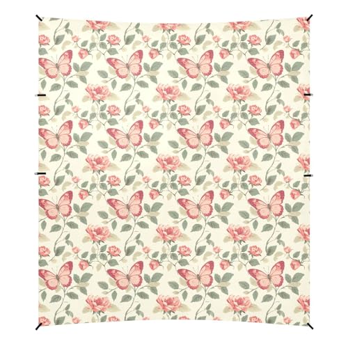 Spring Retro Pastell Simple Butterfly Stabiles Strandzelt UPF50 Wasserdicht Groß Tragbar Sonnenschutz mit Sandschaufel für Camping, Picknick, Hinterhof von aidingzhi