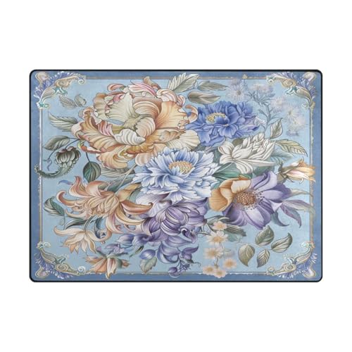 Teppich, Wohnzimmer, Wohnzimmer, Schlafzimmer, Esszimmer, Bauernhaus, Kinderzimmer, Heimbüro, 120 x 150 cm, naturfarben, Boho-blaue Blumen Teppich, Wohnzimmer, Wohnzimmer, Schlafzimmer, Esszimmer, Bauernhaus, Kinderzimmer, Heimbüro, 120 x 150 cm, naturfarben, Boho-blaue Blumen von aidingzhi