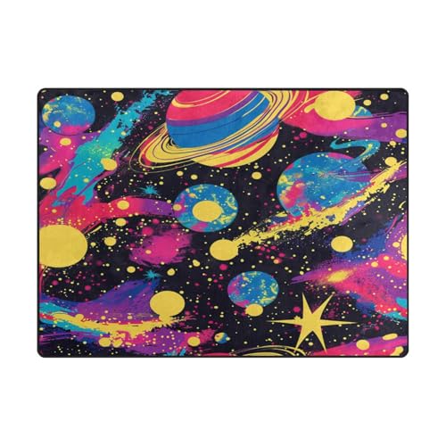 Teppich, minimalistischer Teppich für Schlafzimmer, Esszimmer, Bauernhaus, Kinderzimmer, Heimbüro, 120 x 150 cm, Natur, Pop-Art-Planeten von aidingzhi