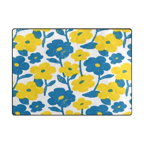 Teppich, waschbar, 10,2 x 12,7 cm, maschinenwaschbar, für stark frequentierte Bereiche im Wohnzimmer, Schlafzimmer, 120 x 150 cm, naturfarben, gelbe blaue Blumen Teppich, waschbar, 10,2 x 12,7 cm, maschinenwaschbar, für stark frequentierte Bereiche im Wohnzimmer, Schlafzimmer, 120 x 150 cm, naturfarben, gelbe blaue Blumen von aidingzhi