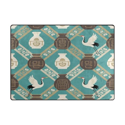 Teppich für Esszimmer, 10,2 x 12,7 cm, maschinenwaschbar, Wohnzimmer-Teppich für Kinderzimmer, Heimdekoration, 120 x 150 cm, naturfarben – chinesischer Kranich-Topf von aidingzhi